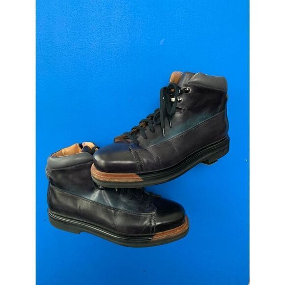 MINT SANTONI EVEREST HIKING BOOT US 8.5  D DERBY BURNISHED NAVY ZIPPER - Picture 2 of 8